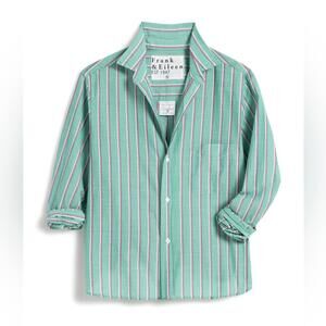 FRANK & EILEEN GREEN SILVIO STRIPED BUTTON-UP LONG SLEEVE TOP XL